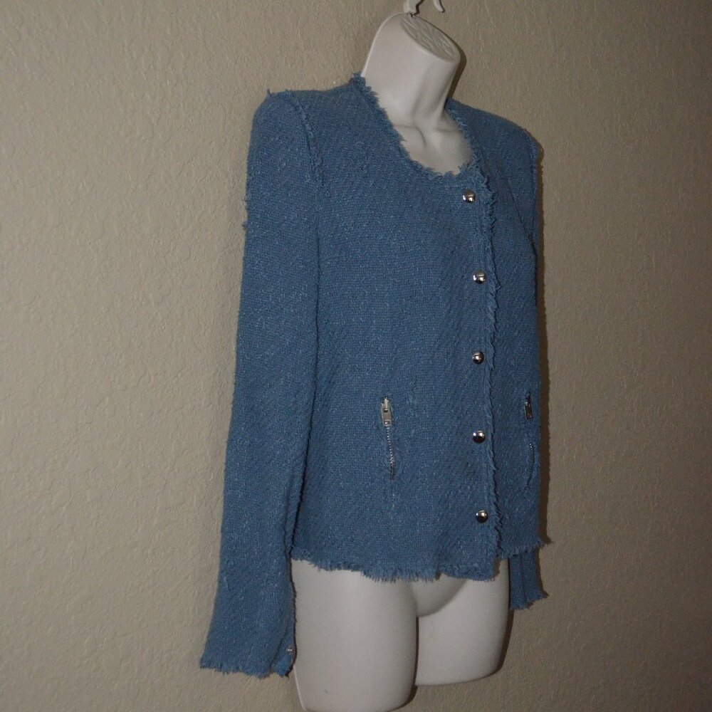 Sz 38 4 IRO Blue Agnette Distressed Tweed Blazer Jacket - Picture 7 of 9